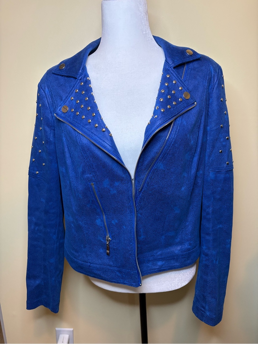Joseph Ribkoff Royal Blue Suede Studded Moto Jacket sz Large
